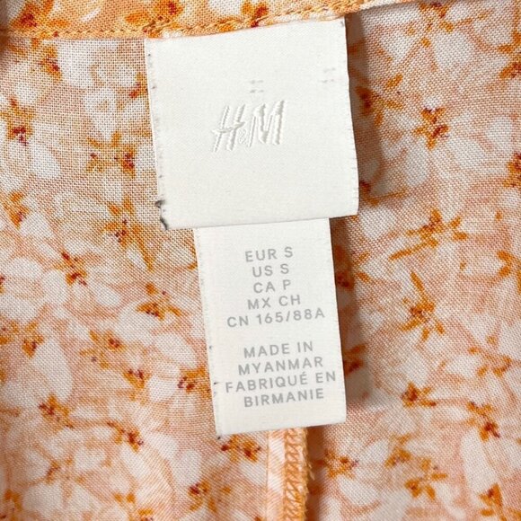 H&M Women's Wrap Dress Size S Orange Floral Print Short Sleeve V-Neck Crossover - Picture 8 of 10